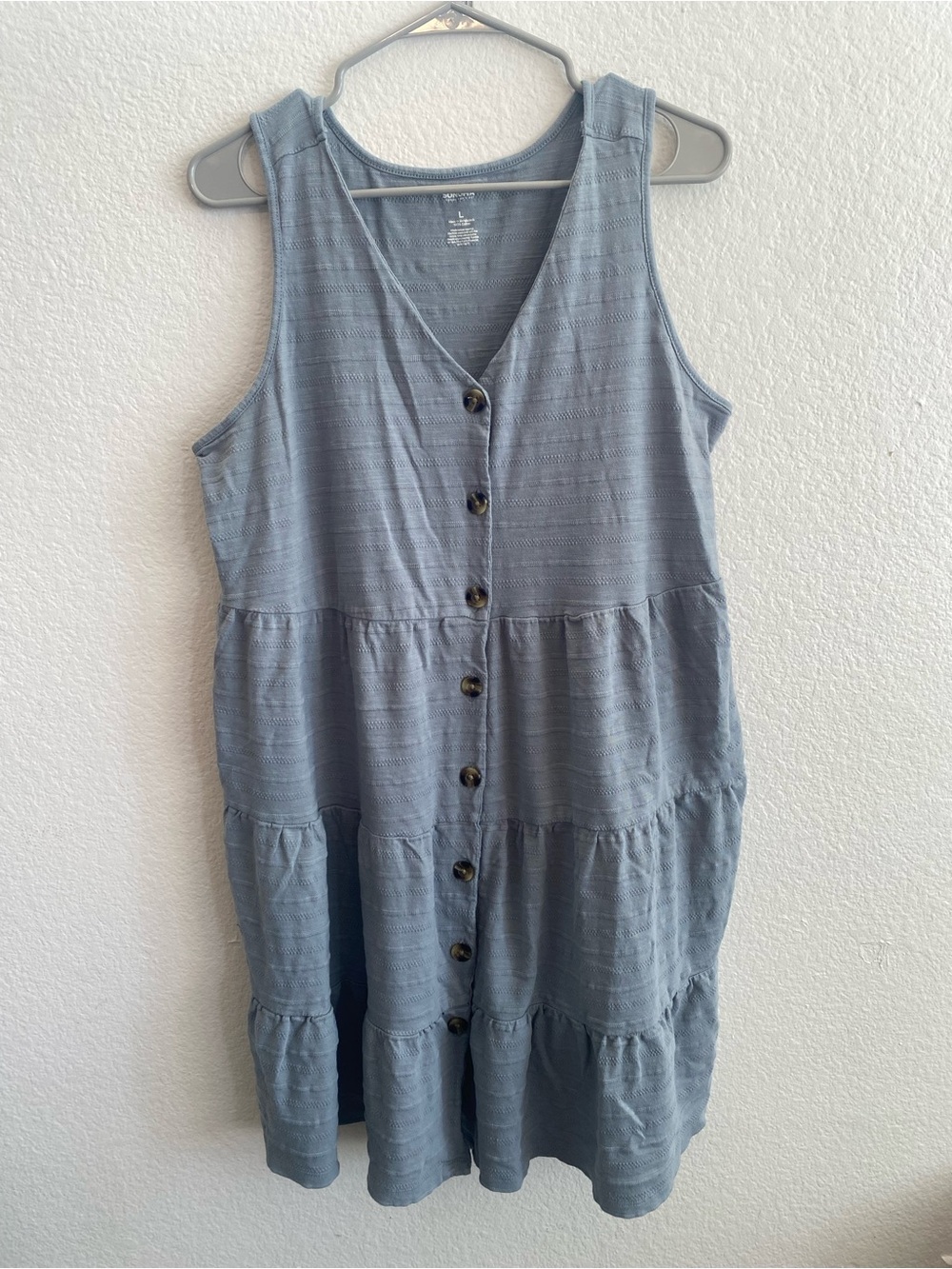 Blue Button-Front Cotton Dress